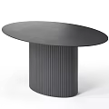 Modern Black Dining Table With Oval Top And Ribbed Cylindrical Base 3d model