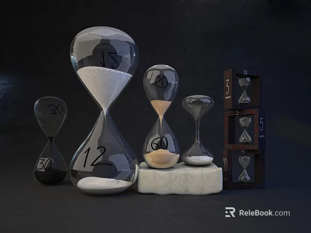 Hourglass Decorative Ornament Set With Various Sizes Digital Numbers And Stacked Cube 3d model 