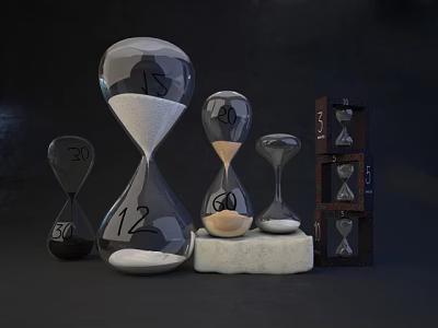 Hourglass Decorative Ornament Set With Various Sizes Digital Numbers And Stacked Cube 3d model