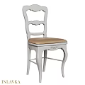 Elegant White Carved Single Chair with Brown Padded Seat and Classic Design