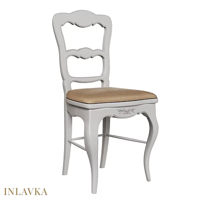 Elegant White Carved Single Chair with Brown Padded Seat and Classic Design 3d model