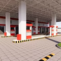 Sinopec Gas Station With Red And White Canopy Building Fuel Dispensers And Green Lawn