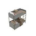 Stylish Soft Upholstered Children Bunk Bed With Golden Metal Frame Ladder And Bottom Storage Drawers