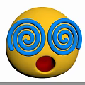 Yellow Round Emoji Face With Blue Spiral Eyes And Red Mouth Design