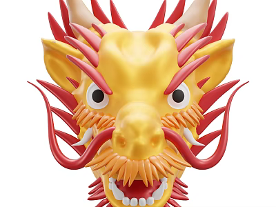 Dragon Shaped Decorative Ornament Set With Yellow Body And Red Mane For Home Decor 3d model