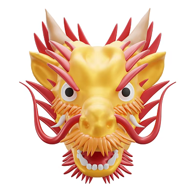 Dragon Shaped Decorative Ornament Set With Yellow Body And Red Mane For Home Decor 3d model