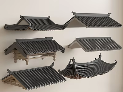 Traditional Chinese Roof Components With Curved Tiles And Wooden Frames 3d model