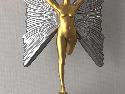 Decorative Ornament Set Featuring Golden Human Figure With Silver Butterfly Wings 3d model