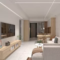 Modern Bright Living And Dining Space With Cozy Sofa Natural Wood Furniture And Decorative Green Plants