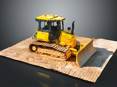 Yellow Tracked Bulldozer Working On Muddy Construction Site With Front Blade 3d model