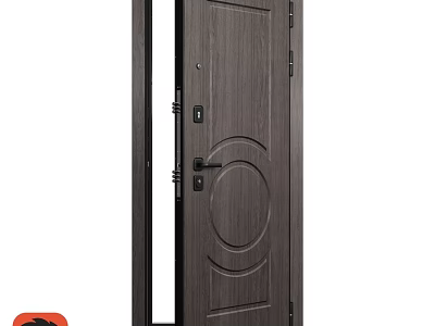 Modern Dark Wood Grain Hinged Door With Circular Pattern And Lock 3d model