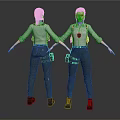 Female Character in Gray Uniform Standing with Utility Belt Front and Back View Pose