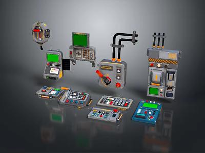 Household Electronic Control Panels With Screens Buttons And Knobs For Daily Life Use 3d model
