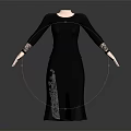 Black Long Dress With Long Sleeves Decorative Cuffs And Side Slit Design