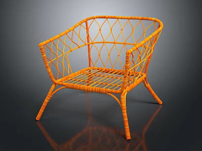 Orange Rattan Leisure Chair with Modern Woven Design and Comfortable Armrests 3d model