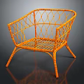 Orange Rattan Leisure Chair with Modern Woven Design and Comfortable Armrests