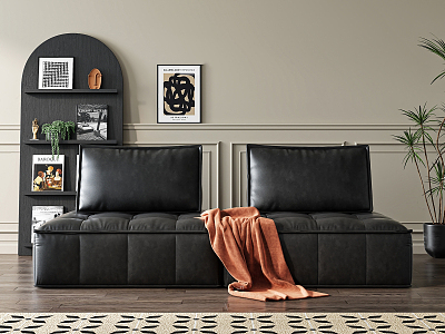 Modern double sofa black leather double sofa 3d model