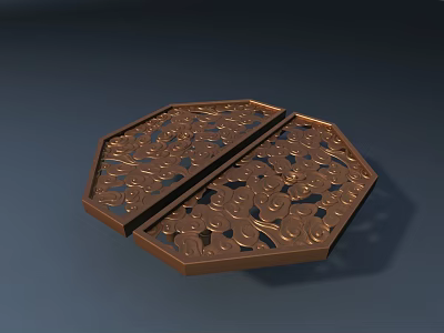 Octagonal Bronze Handles Featuring Intricate Carved Patterns And Hollow Design 3d model