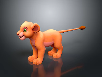 Cartoon Young Lion Character With Green Eyes And Orange Fur Standing 3d model