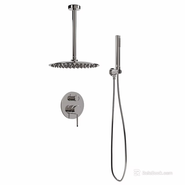 Modern Shower Faucet System with Rainfall Head Handheld Sprayer and Control Panel 3d model 
