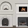 White Fireplace Designs Featuring Carved Details Arched Shapes And Burning Flames