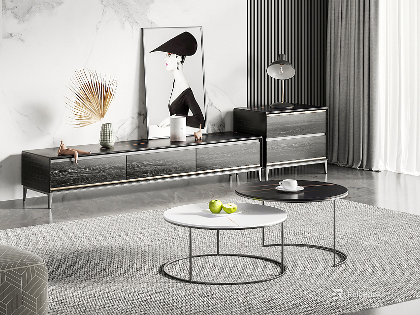 Modern Wooden TV Stand With Storage Drawers In Living Room 3d model 