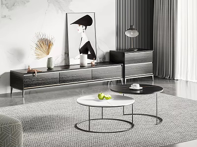 Modern Wooden TV Stand With Storage Drawers In Living Room 3d model