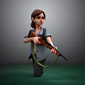 Cartoon Female Character Holding Rifle in Dark Background with Green Biological Stains