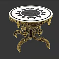 Vintage Side Table With Round Marble Top Sunburst Pattern And Carved Wooden Legs