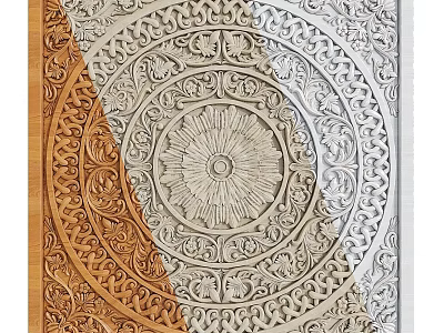 Intricate Decorative Panel with Circular Center and Layered Patterns in Light Wood and Beige 3d model