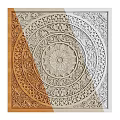 Intricate Decorative Panel with Circular Center and Layered Patterns in Light Wood and Beige