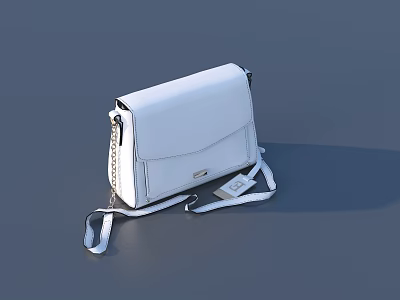 Elegant White Leather Shoulder Bag With Chain Strap And Minimalist Brand Tag 3d model