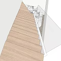 Modern Minimalist Staircase Design With Wooden Steps LED Light Strips Decorative Statue And Green Plant