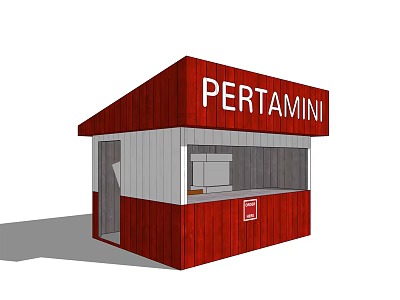 Small PERTAMINI Kiosk With Red And White Exterior And Service Counter 3d model