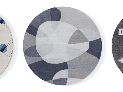 Round Rug With Modern Geometric Patterns In Gray White And Navy Blue Tones 3d model