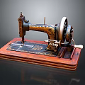 Vintage Sewing Machine With Wooden Base Retro Design And Decorative Patterns