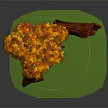 Autumn Themed Tree With Orange Yellow Leaves And Tree Stump On Green Grassy Base