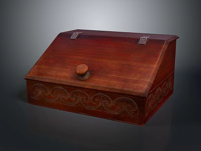 Traditional Wooden Box With Carved Patterns And Round Lid Knob Design 3d model