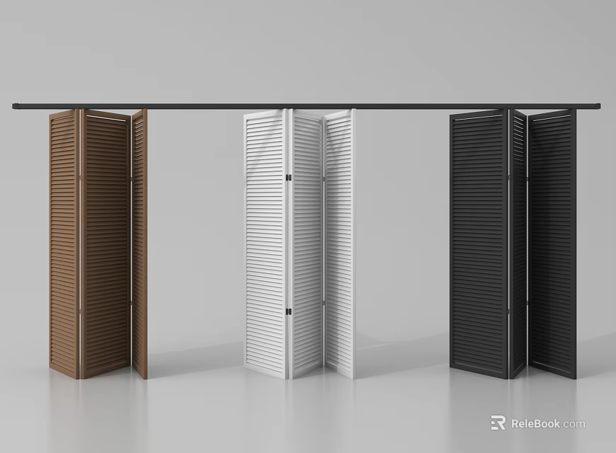 Stylish Louvered Folding Doors in Brown White and Black for Home Interior 3d model 
