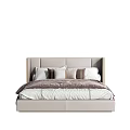 Elegant Modern Double Bed With Padded Headboard Stylish Pillows And Soft Bedding 3d model
