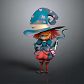 Cartoon Fantasy Witch Character With Blue Hat Pink Stars Red Hair Glasses Holding Magic Wand