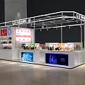 Modern Beauty Kiosk Interior Design with Shelves Display Posters and Lighting
