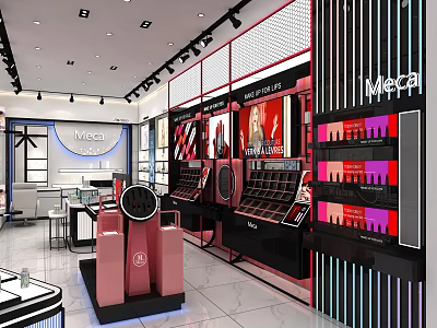 Mecca Cosmetics Retail Store Modern Interior With Pink Black Decor Makeup Display Shelves And Lighting 3d model