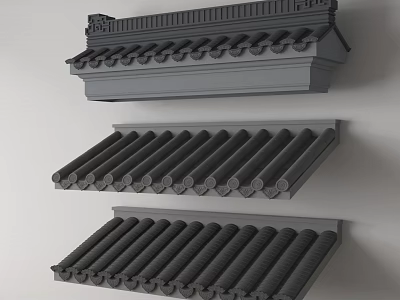 Traditional Chinese Architectural Eaves Components With Gray Tile Roof And Ornate Layers 3d model
