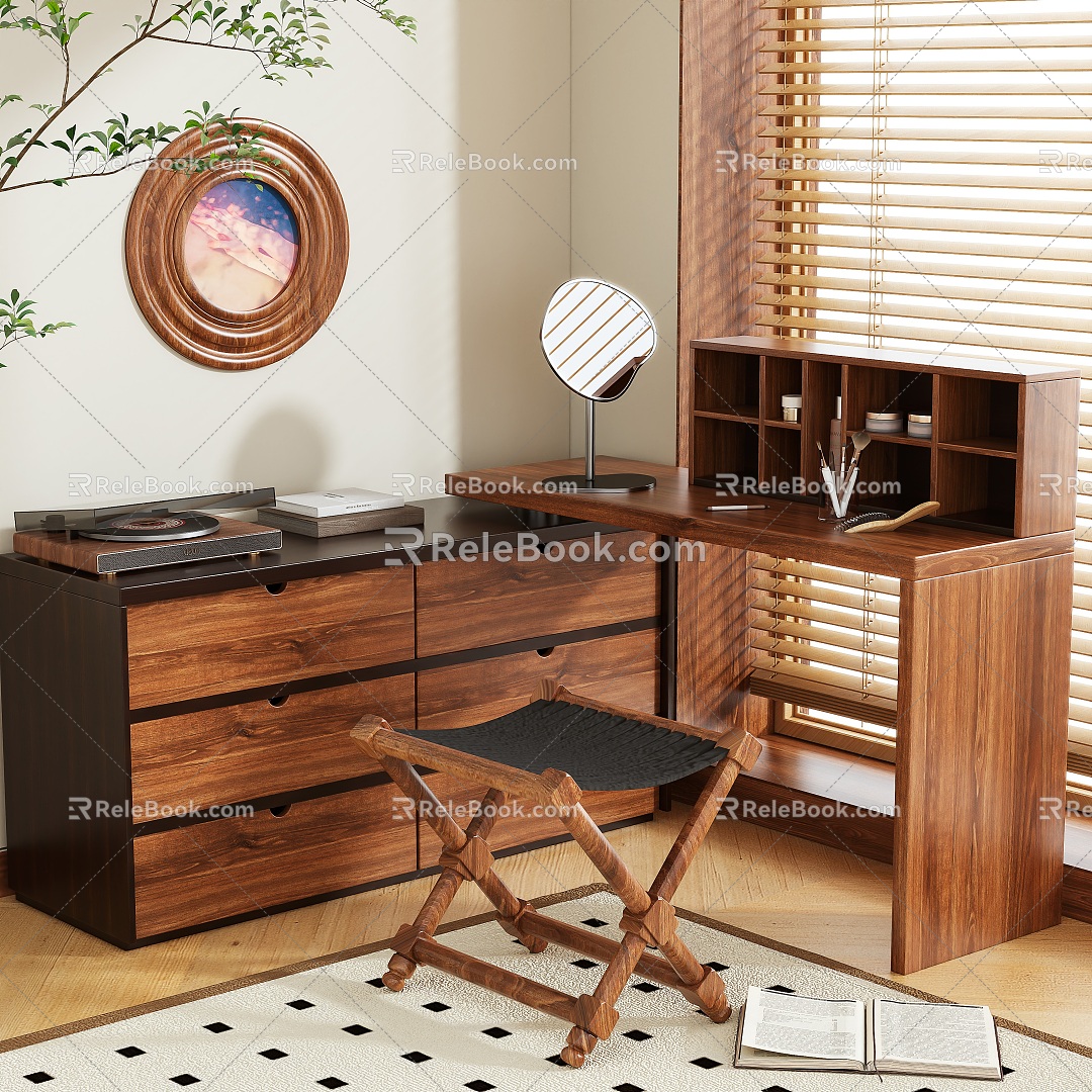 Antique Dressing Table Dressing Cabinet Combination 3d model