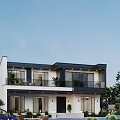 Modern Two Story Detached House Exterior Design With Large Windows Balcony And Garden