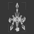 Futuristic Mechanical Creature With Multiple Metallic Limbs And Green Glowing Accents