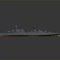 Detailed Vintage Warship Model With Red Bottom Blue Upper Hull And Turrets