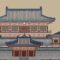 Ancient Chinese Traditional Architecture With Blue Red Tiled Roof Ornate Carvings And Stone Steps