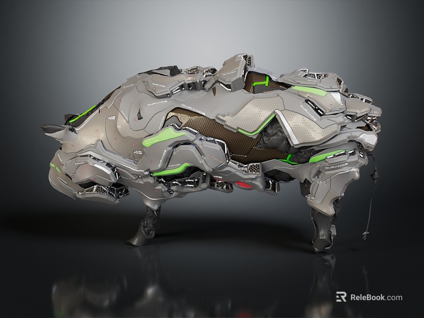 Smart Machine With Advanced Technology Futuristic Mechanical Structure Silver Green Details And Intricate Components 3d model 